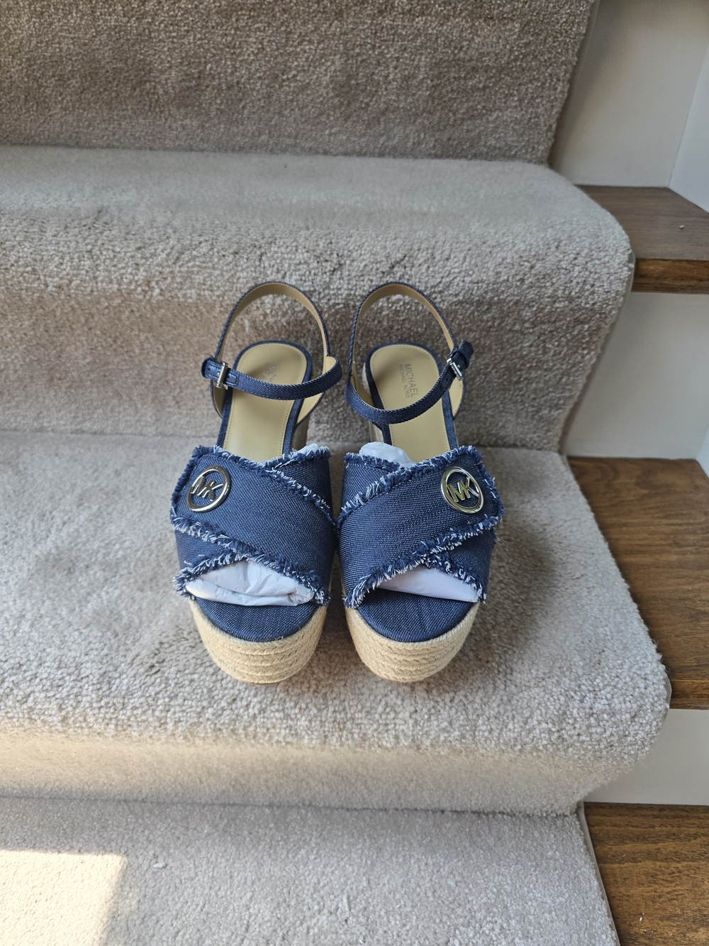 Michael Kors Denim Blue Espadrille Wedge Sandals - Picture 2 of 7